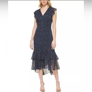 Tommy Hilfiger Chiffon Flutter Sleeve Polka Dot Dress
